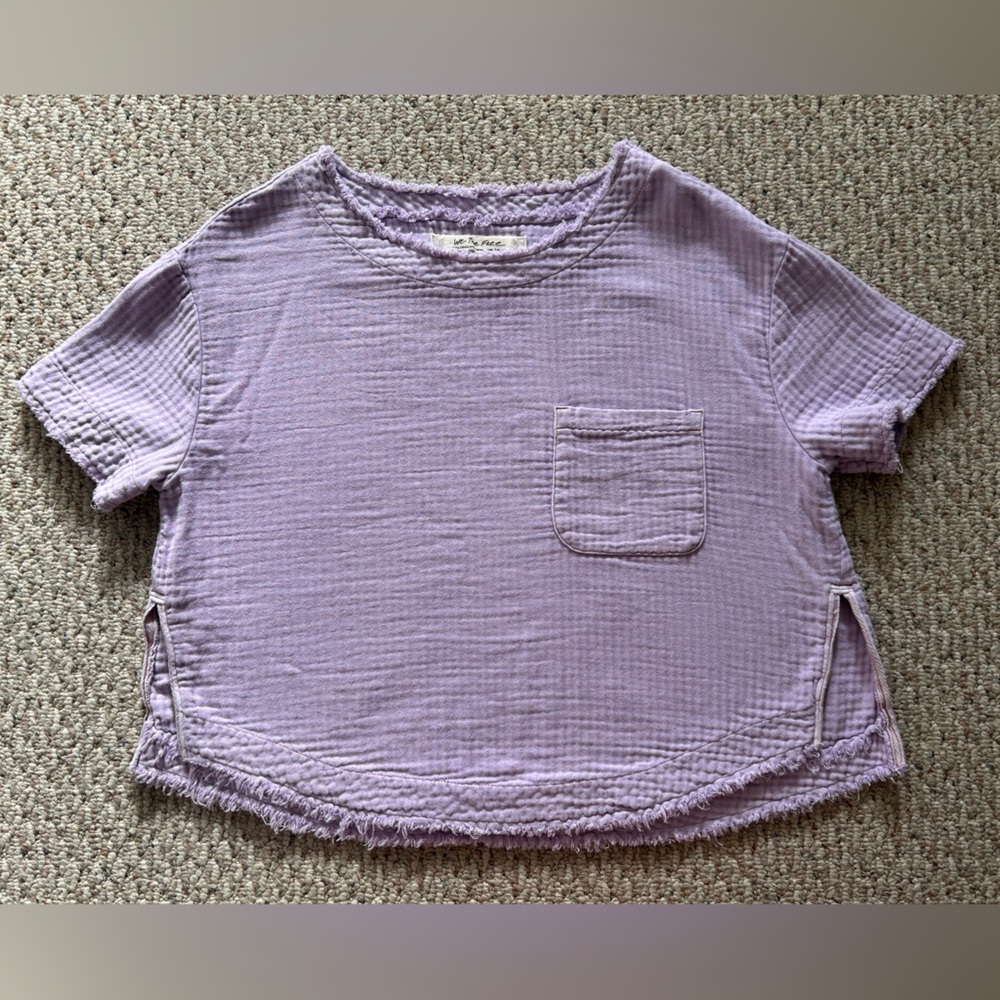 We The Free: Bold Lilac Gauzy Cotton S/S Top - XS but fits oversized